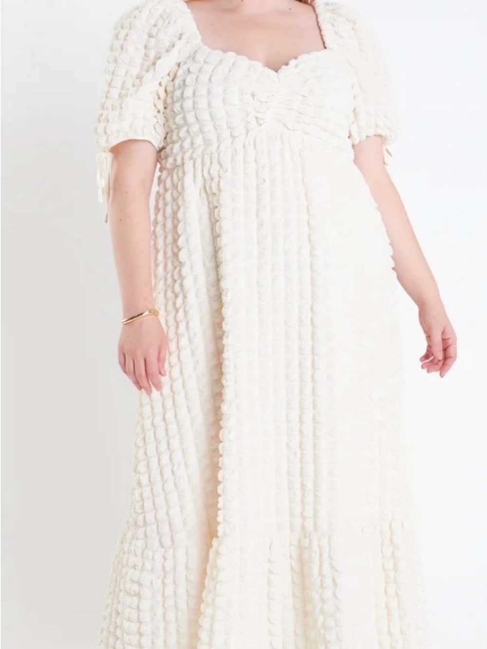 Endless Rose Cream Textured Puff Sleeve Maxi Dress